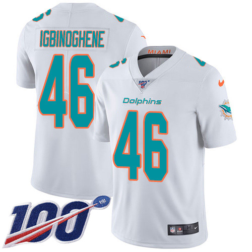 Nike Miami Dolphins 46 Noah Igbinoghene White Youth Stitched NFL 100th Season Vapor Untouchable Limited Jersey